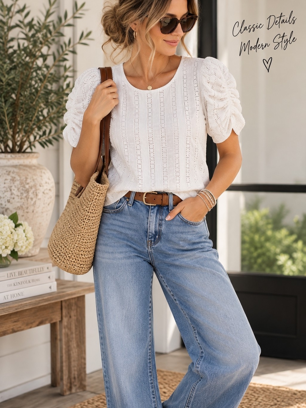 Express White Eyelet Puff-Sleeve Knit Top